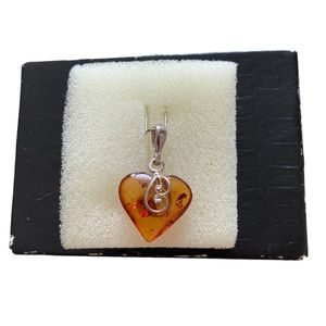 🌟HP🌟Baltic Amber Heart Shaped Pendant, 925 Silver Stamped